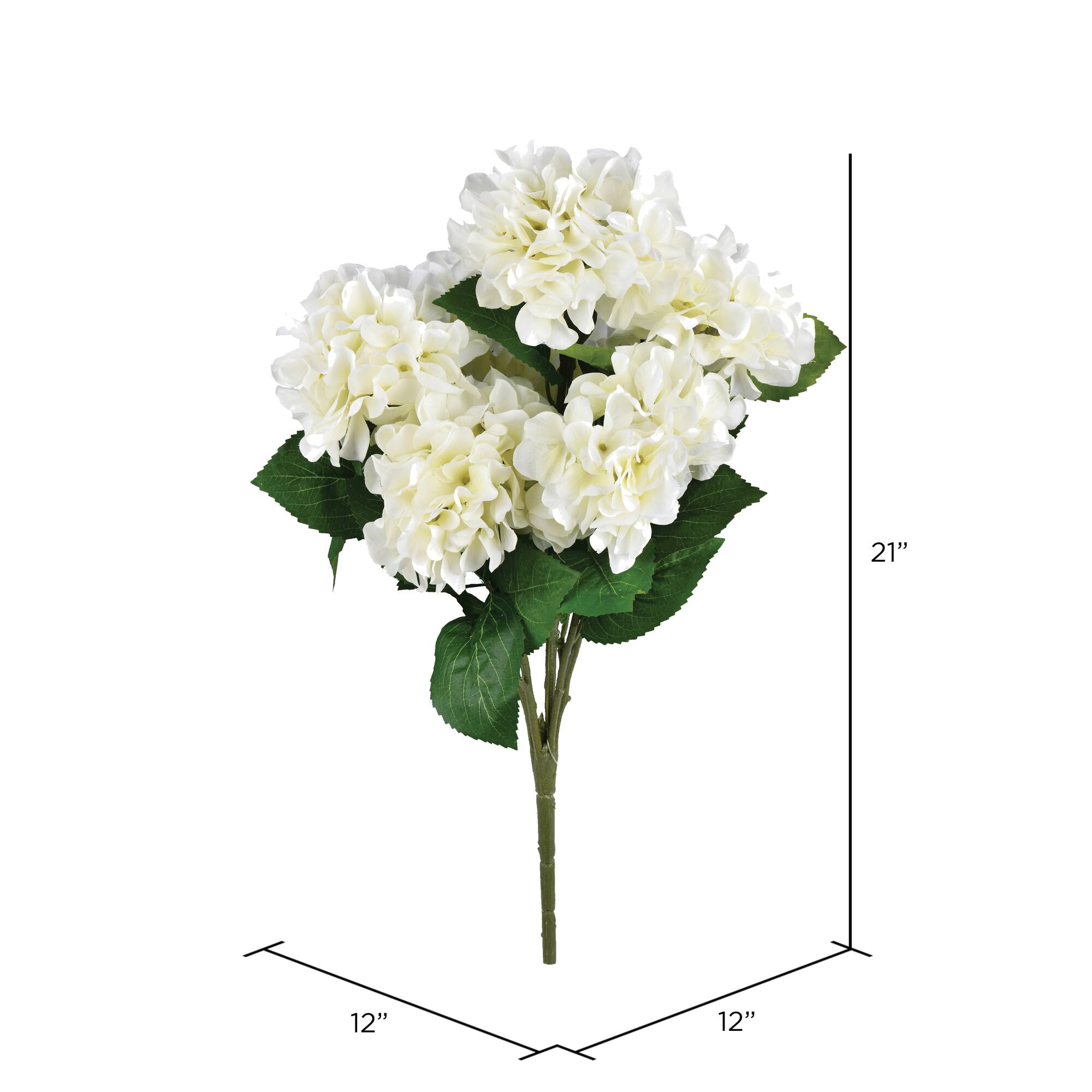 21" White Artificial Polyester Hydrangea Bush